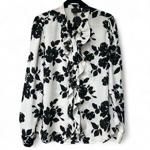 Floral Black and White Ruffled Women's Top
